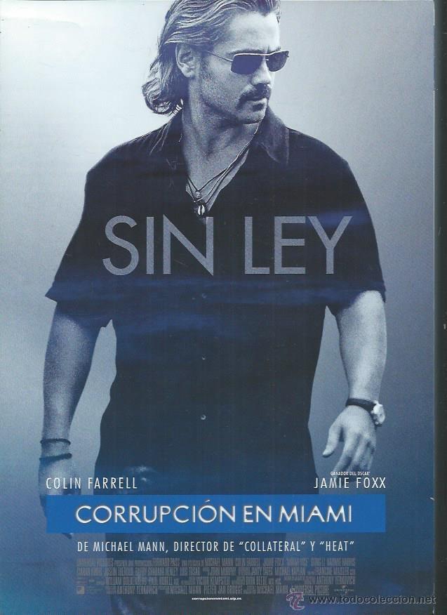 Kino: GU&Iacute;A PUBLICITARIA DE LA PEL&Iacute;CULA CORRUPCI&Oacute;N EN MIAMI, ORIGINAL, 30 POR 20CM
