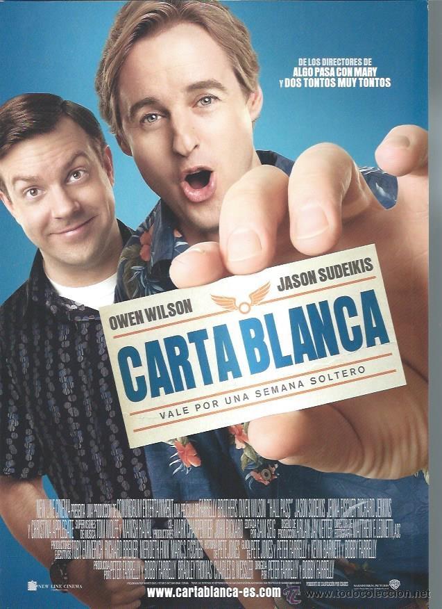 Cinema: GU&Iacute;A PUBLICITARIA DE LA PEL&Iacute;CULA CARTA BLANCA, ORIGINAL, 20 POR 30CM