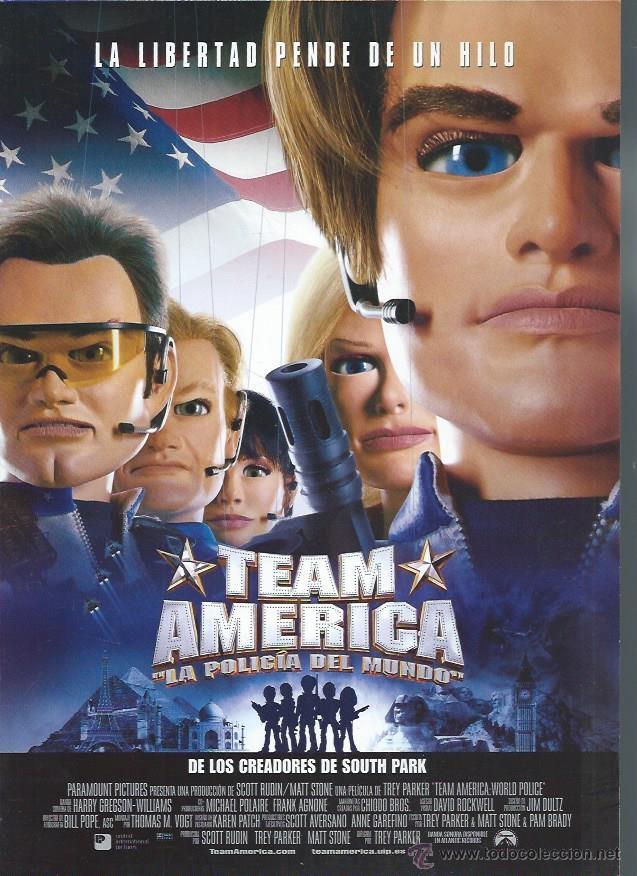 Cinema: GU&Iacute;A PUBLICITARIA DE LA PEL&Iacute;CULA TEAM AMERICA, LA LIBERTAD PENDE DE UN HILO, ORIGINAL, 20 POR 30CM