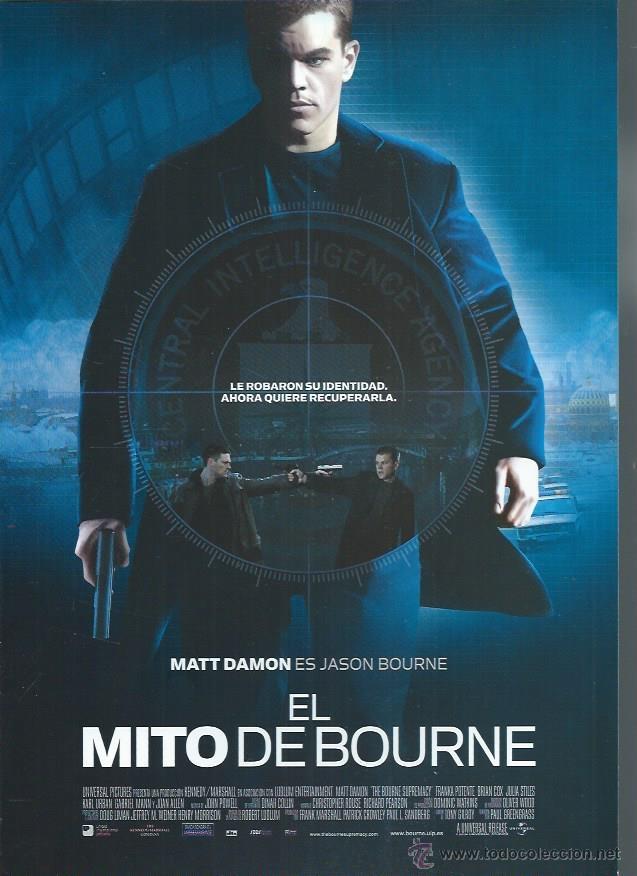 Kino: GU&Iacute;A PUBLICITARIA DE LA PEL&Iacute;CULA EL MITO DE BOURNE, ORIGINAL, 20 POR 30CM