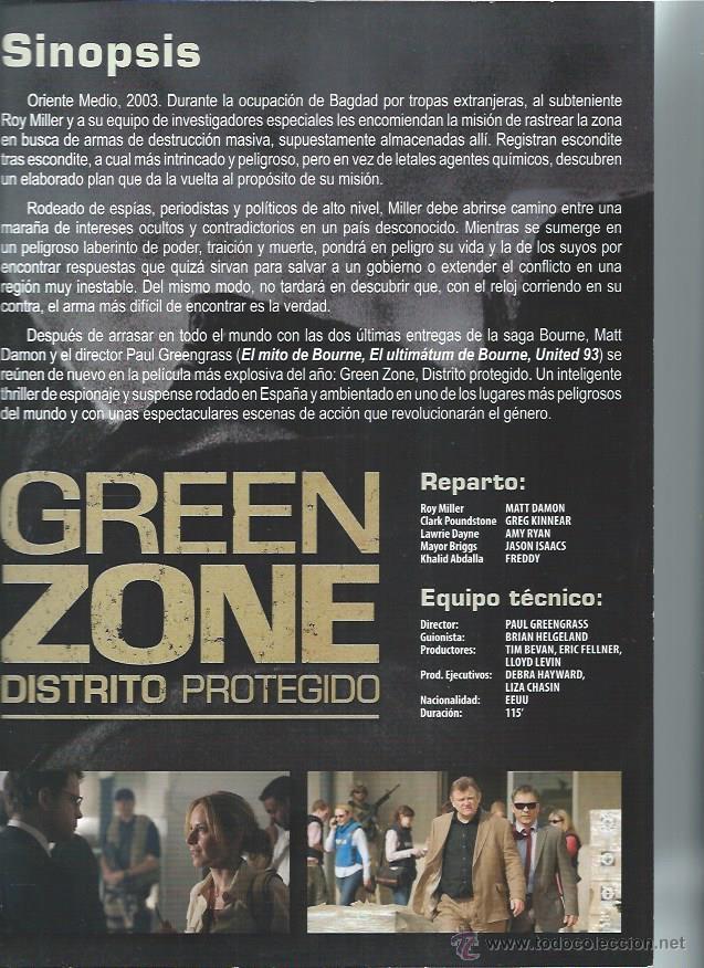 Cin&eacute;ma: GU&Iacute;A PUBLICITARIA DE LA PEL&Iacute;CULA GREEN ZONE DISTRITO PROTEGIDO, ORIGINAL, 20 POR 30CM