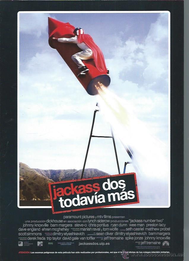 Kino: GU&Iacute;A PUBLICITARIA DE LA PEL&Iacute;CULA JACKASS DOS TODAV&Iacute;A M&Aacute;S, ORIGINAL, 30 POR 20CM