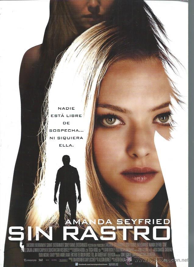 Cinema: GU&Iacute;A PUBLICITARIA DE LA PEL&Iacute;CULA SIN RASTRO, AMANDA SEYFRIED, ORIGINAL, 30 POR 20CM
