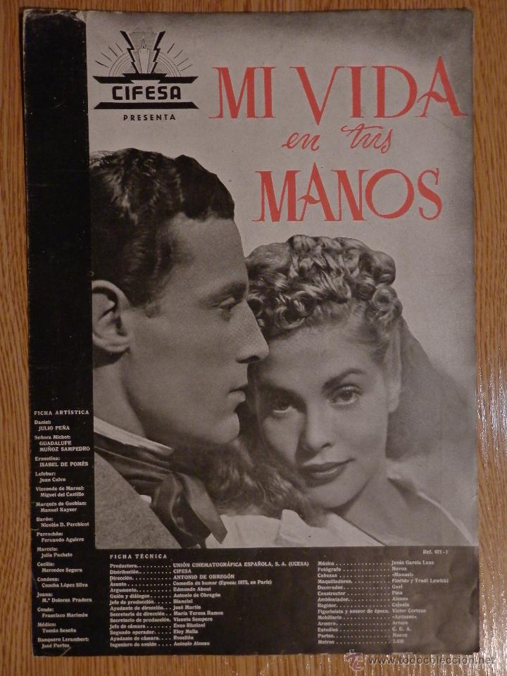 MI VIDA EN TUS MANOS - GUIA DOBLE CIFESA - ESTRENO 1943 - VER FOTOS Y DESCRIPCION (Cine - Guías Publicitarias de Películas )