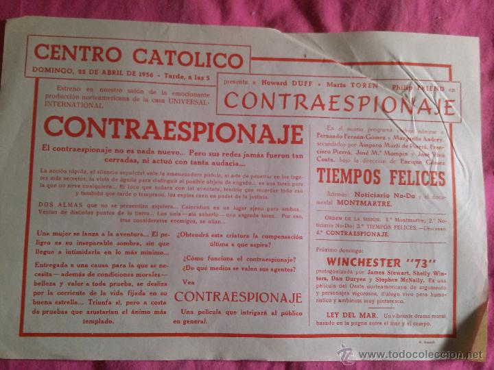 Cine: Contraespionaje / Tiempos felices. Affiche local de cine. Igualada. 1956
