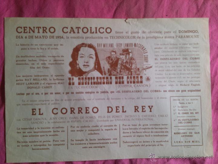 Cine: El desfiladero del cobre / El correo del Rey. Affiche local de cine. Igualada. 1956