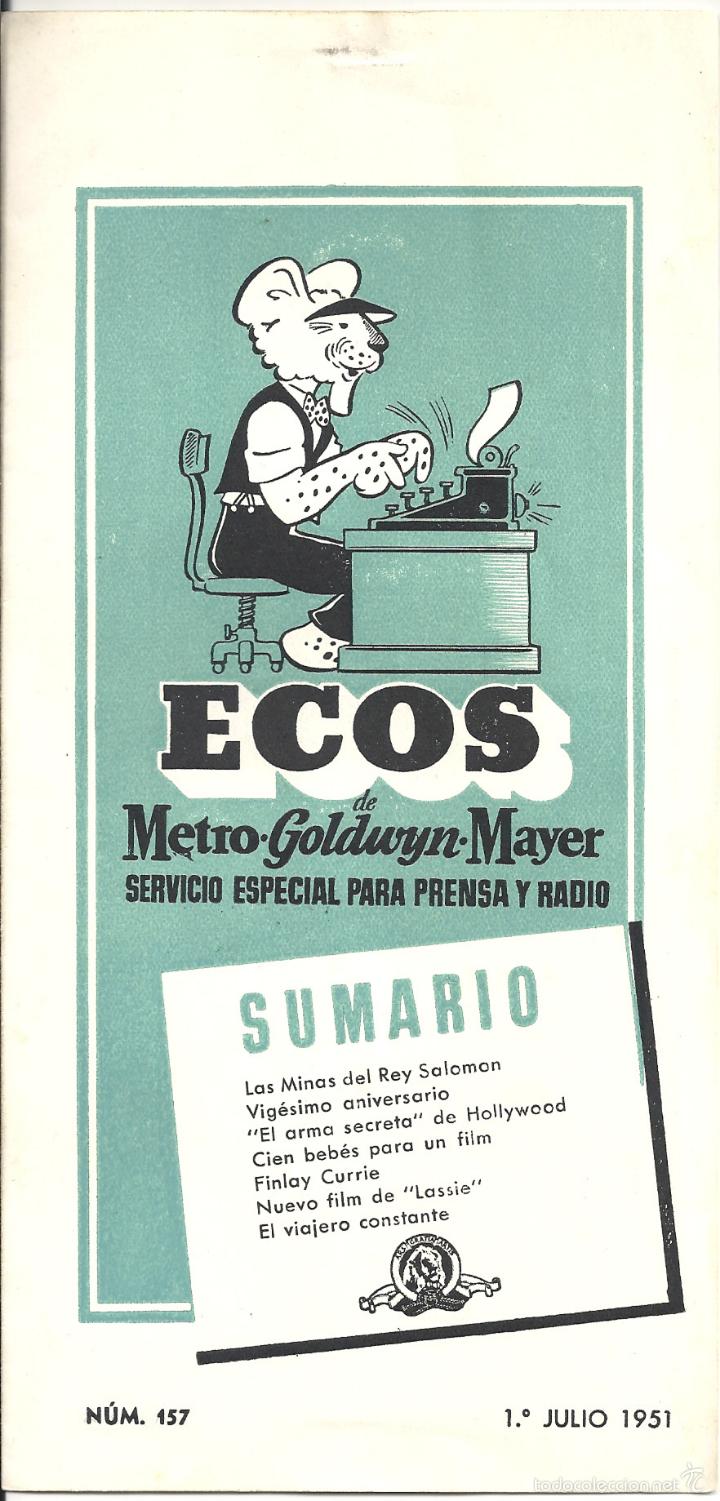 Cinema: G6287 ECOS de METRO GOLDWYN MAYER 1 JULIO 1951 N&ordm; 157 GUIA ORIGINAL MGM ESTRENO