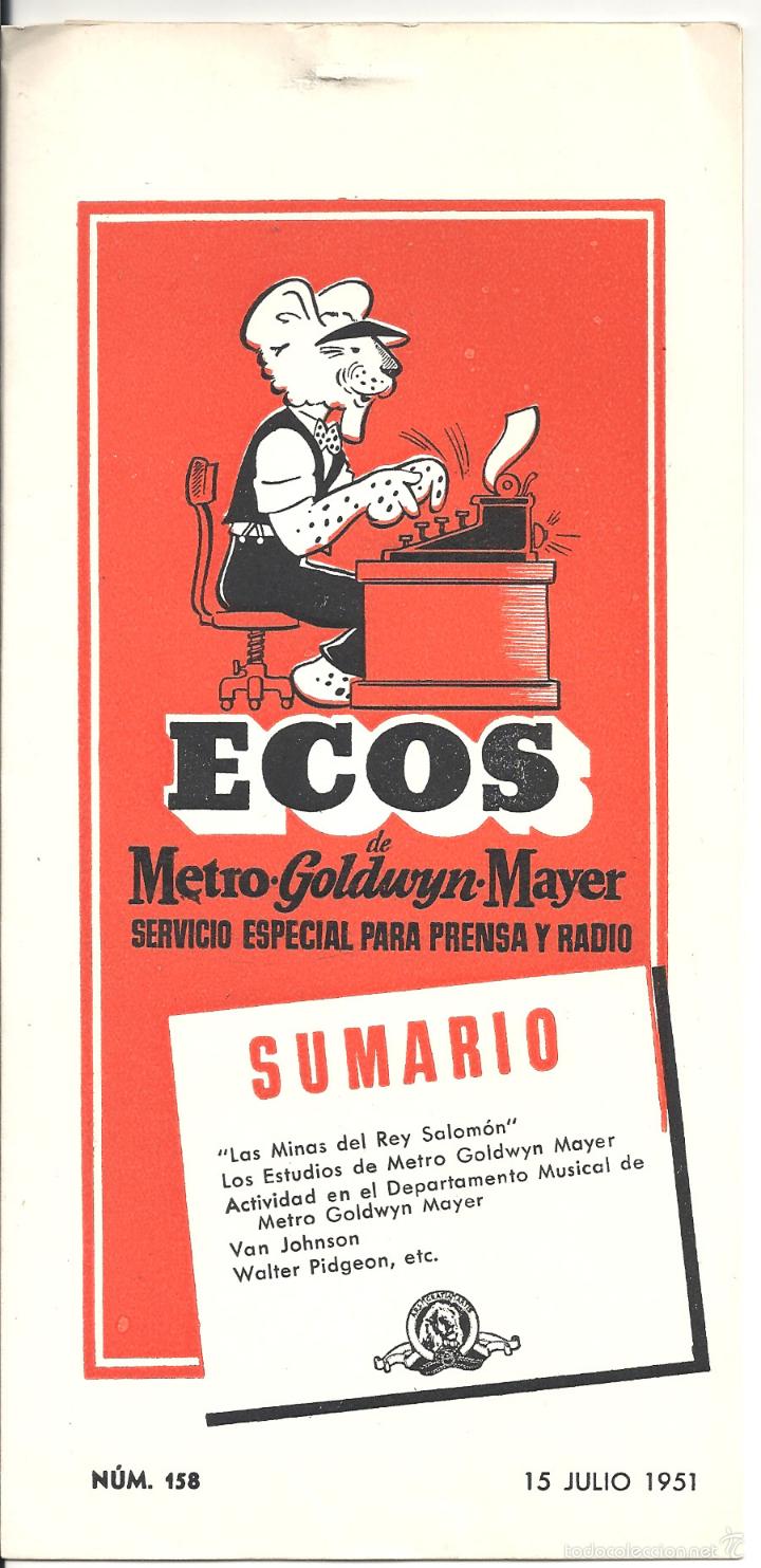 Cinema: G6288 ECOS de METRO GOLDWYN MAYER 15 JULIO 1951 N&ordm; 158 GUIA ORIGINAL MGM ESTRENO