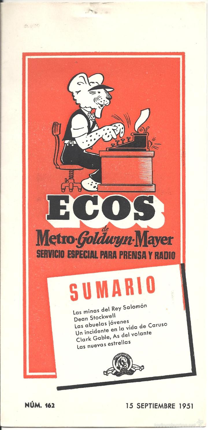 Cinema: G6290 ECOS de METRO GOLDWYN MAYER 15 SEPTIEMBRE 1951 N&ordm; 162 GUIA ORIGINAL MGM ESTRENO