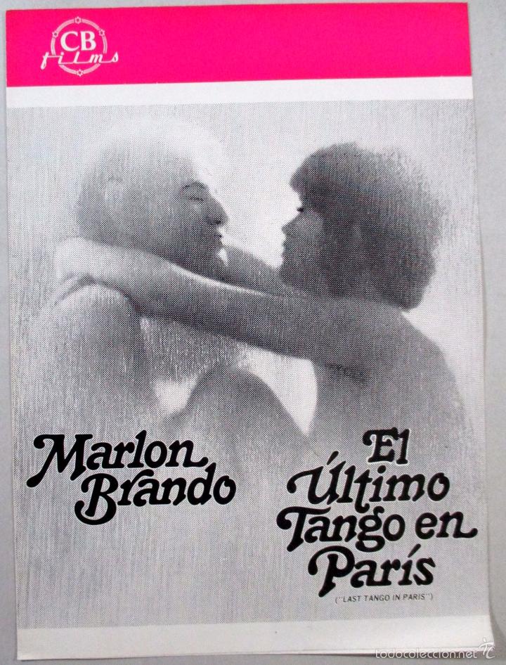 Cine: EL &Uacute;LTIMO TANGO EN PAR&Iacute;S , MARLON BRANDO , GUIA PUBLICITARIA CINE -S8