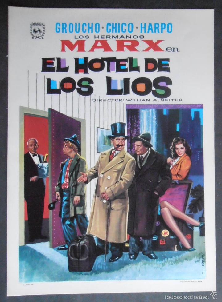Cine: (1289R) EL HOTEL DE LOS LIOS,HERMANOS MARX,GUIA DE CINE DE 2 PAG, FORMATO A4 APROX, VER FOTOS