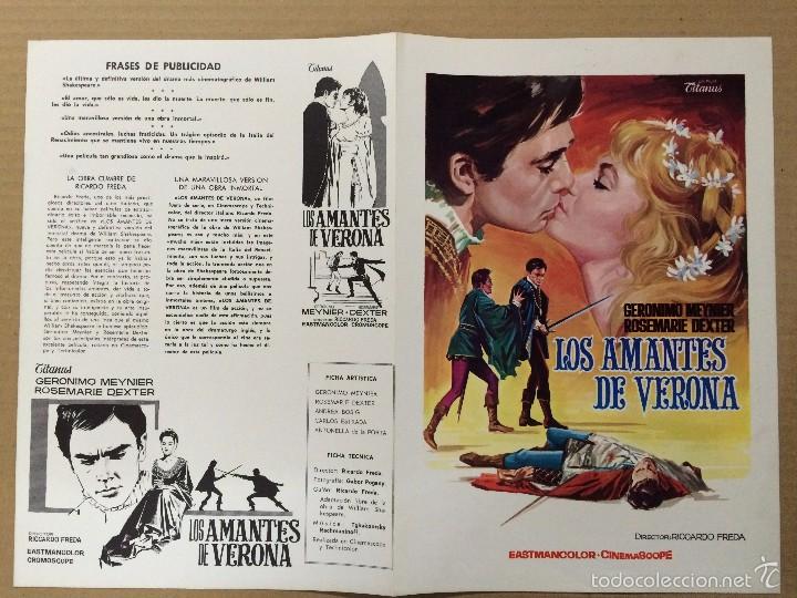 Cine: LOS AMANTES DE VERONA SHAKESPEARE RICCARDO FREDA - GUIA PUBLICITARIA ORIGINAL ESTRENO