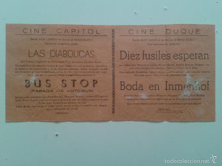 Cinema: FOLLETO DE MANO CINE CAPITOL Y CINE DUQUE MALAGA LAS DIABOLICAS BUS STOP BODA EN INMENHOF