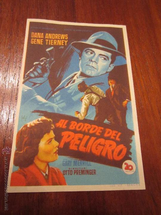 Cine: AL BORDE DEL PELIGRO PROGRAMA SENCILLO 20TH CENTURY FOX SOLIGO GENE TIERNEY DANA ANDREWS