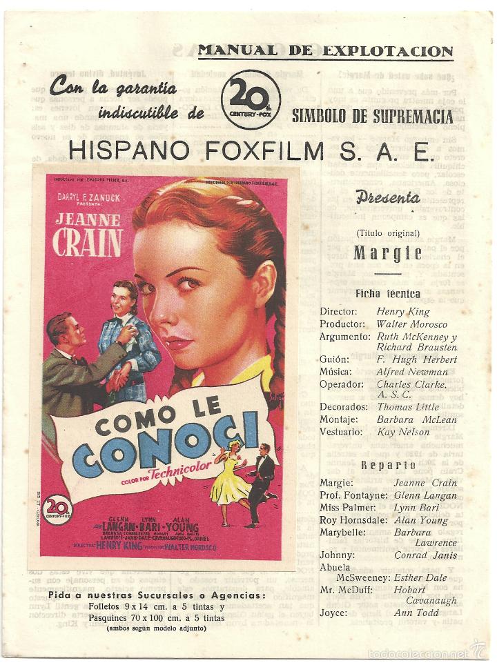 Cine: G7028 COMO LE CONOCI JEAN CRAIN SOLIGO GUIA ORIGINAL HISPANO FOX FILM ESTRENO