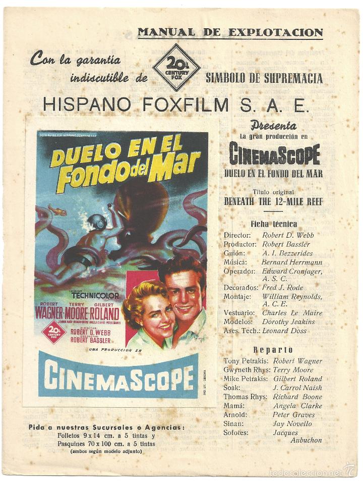 Cine: G7034 DUELO EN EL FONDO DEL MAR SUBMARINISMO SOLIGO GUIA ORIGINAL HISPANO FOX FILM ESTRENO