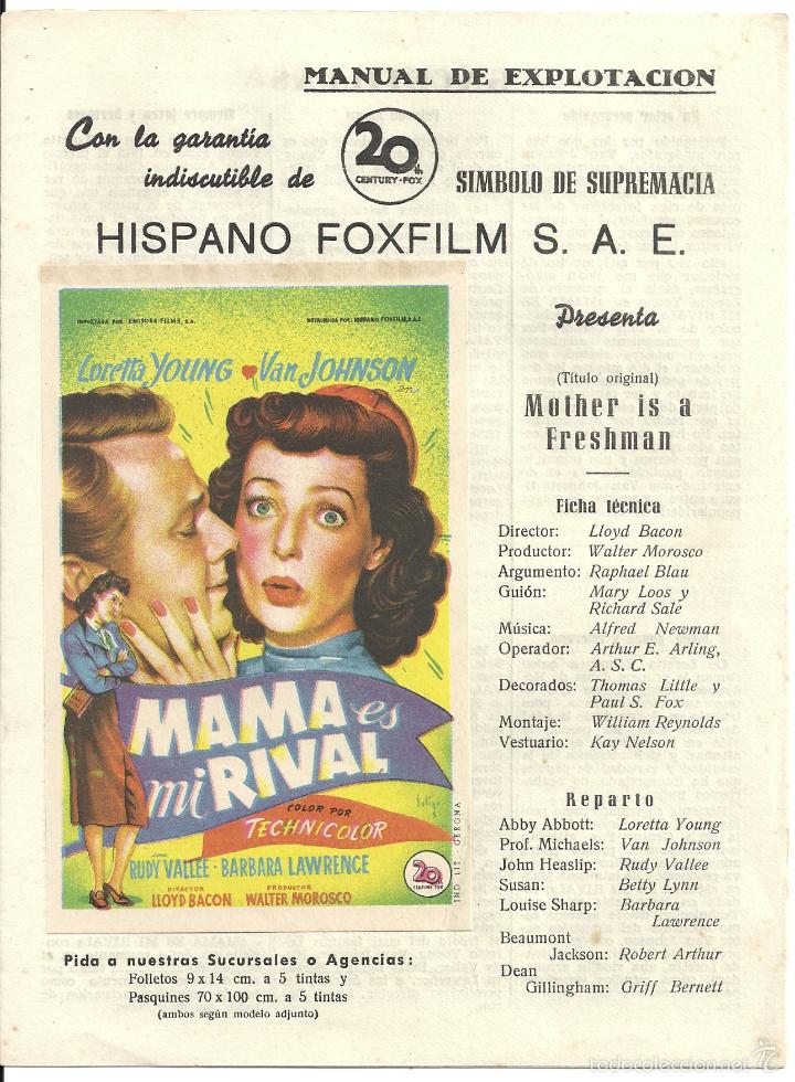 Cine: G7037 MAMA ES MI RIVAL LORETA YOUNG VAN JOHNSON SOLIGO GUIA ORIGINAL HISPANO FOX FILM ESTRENO