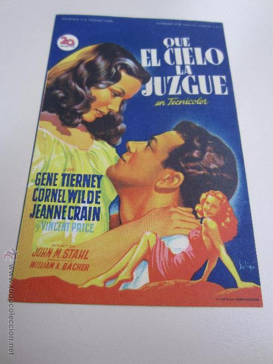 Cine: QUE EL CIELO LA JUZGUE PROGRAMA SENCILLO 20TH CENTURY FOX SOLIGO GENE TIERNEY
