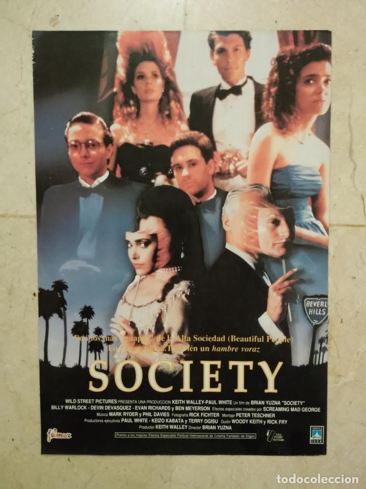 Cine: ANUNCIO ACARTONADO VIDEOCLUB -A4- SOCIETY - TERROR - CIENCIA FICCION - BRIAN YUZNA