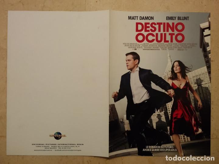 Cine: GUIA ORIGINAL DOBLE -A4- DESTINO OCULTO - MATT DAMON - EMILY BLUNT - CIENCIA FICCION