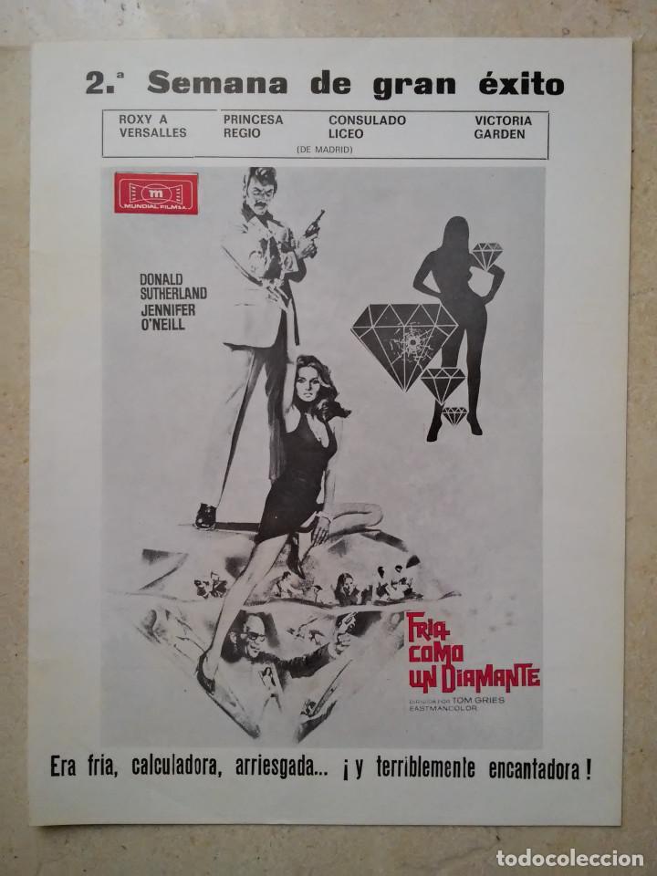 Cine: ANTIGUO ANUNCIO ACARTONADO -A4- FRIA COMO UN DIAMANTE - DONALD SUTHERLAND - JENNIFER O'NEILL