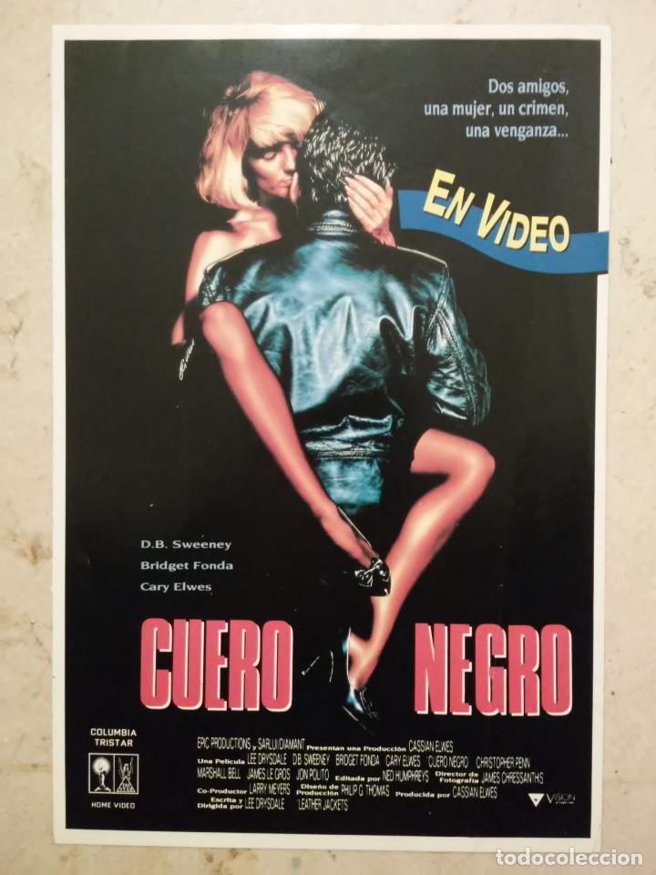 Cine: LAMINA PUBLICITARIA VIDEOCLUB -A4- CUERO NEGRO - JODIE FOSTER - BRIDGET FONDA - CARY ELWES -