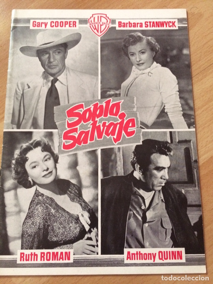 Cine: Gu&iacute;a publicitaria soplo salvaje.gary cooper barbara stanwyck ruth Roman anthony quinn.warner bros