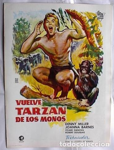Cine: 'Vuelve Tarz&aacute;n de los monos', con Denny Miller. 1959. Gu&iacute;a de cine 2 hojas.