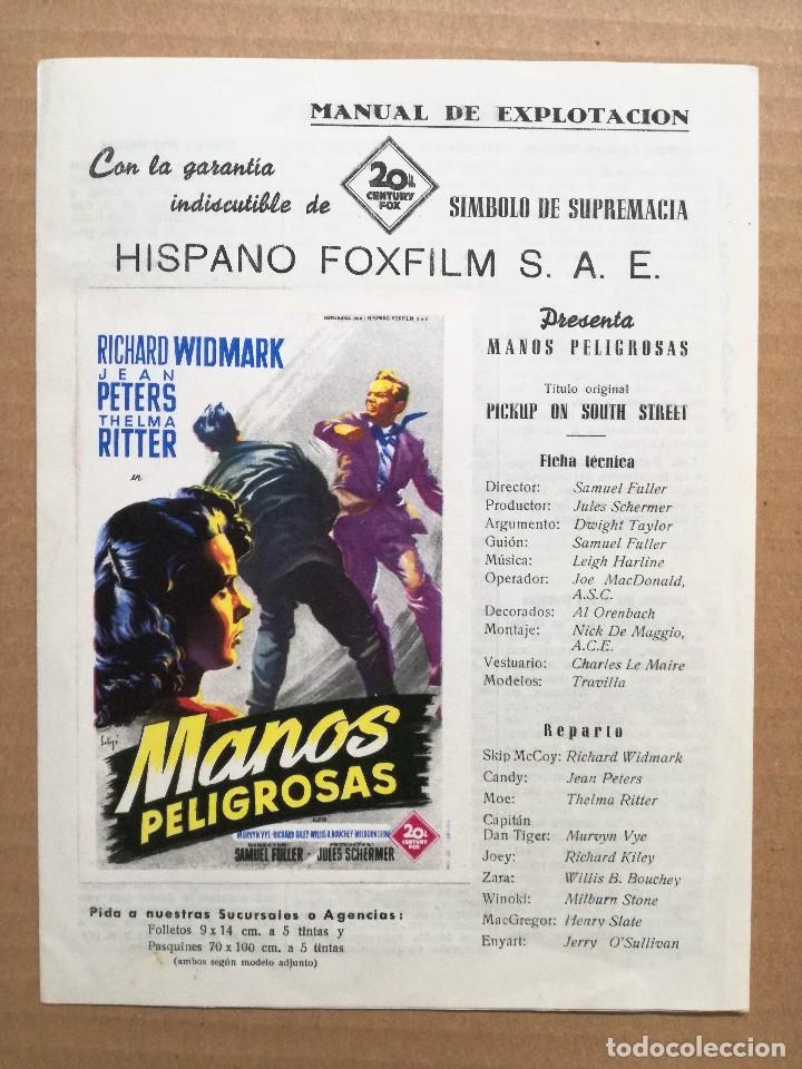 Cine: MANOS PELIGROSAS RICHARD WIDMARK JEAN PETERS SAM FULLER SOLIGO GUIA ORIG HISPANO FOX ESTRENO