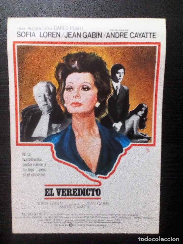 Cine: EL VEREDICTO, SOFIA LOREN, JEAN GABIN GU&Iacute;A PUBLICITARIA DE LA PEL&Iacute;CULA 21X30