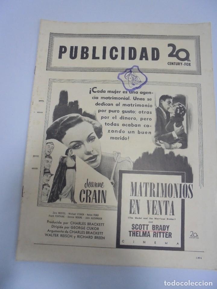 Cinema: GUIA PUBLICITARIA. PUBLICIDAD 20 TH. CENTURY FOX. MATRIMONIOS EN VENTA. VER