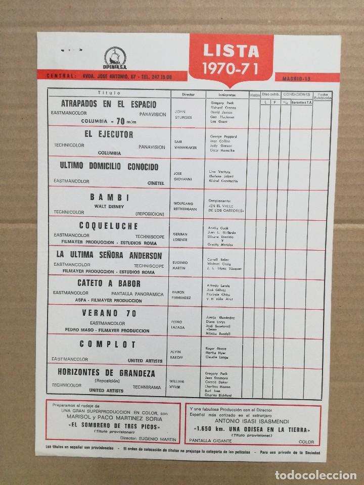 Cine: LISTA DE MATERIAL FILMAYER 1970-71.BAMBI,VERANO 70,HORIZONTES DE GRANDEZA,CATETO A BABOR,EJECUTOR