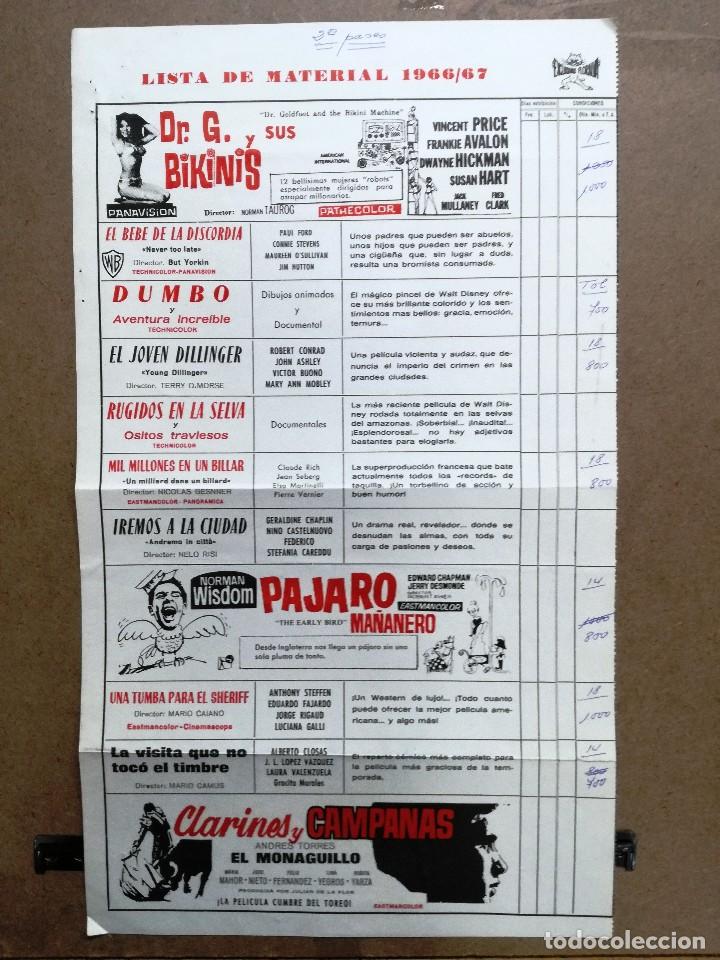 Cine: LISTA MATERIAL 1966 FLORALVA. DUMBO,BIKINIS,CLARINES Y CAMPANAS,PAJARO MA&Ntilde;ANERO