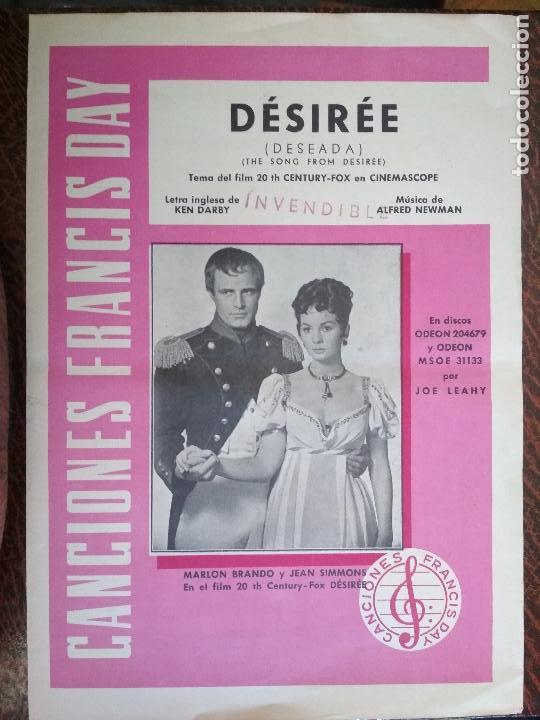 Cinema: PROGRAMA DE CINE DOBLE, DESIREE, A&Ntilde;OS 50, ORIGINAL, MEDIDA 22 X 31 CM, CANCIONES FRANCIS DAY