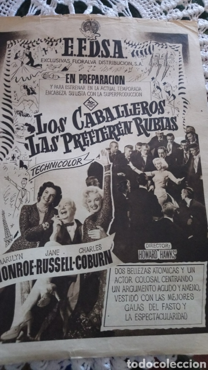 Cine: Los caballeros las prefieren rubias Marilyn monroe propaganda prensa