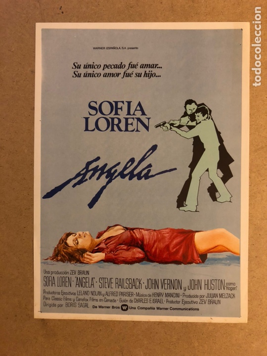 Cine: ANGELA (ZEV BRAUN, SOF&Iacute;A LOREN,...). GU&Iacute;A PUBLICITARIA DE LA PEL&Iacute;CULA, IDEAL PARA ENMARCAR.