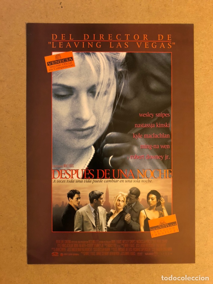 Cinema: DESPU&Eacute;S DE UNA NOCHE (MIKE FIGGIS). GU&Iacute;A PUBLICITARIA DE LA PEL&Iacute;CULA, IDEAL PARA ENMARCAR.