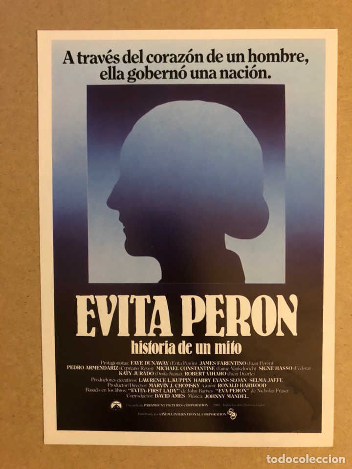 Cinema: EVITA PER&Oacute;N, HISTORIA DE UN MITO (FAYE DUNAWAY). GU&Iacute;A PUBLICITARIA DE LA PEL&Iacute;CULA.