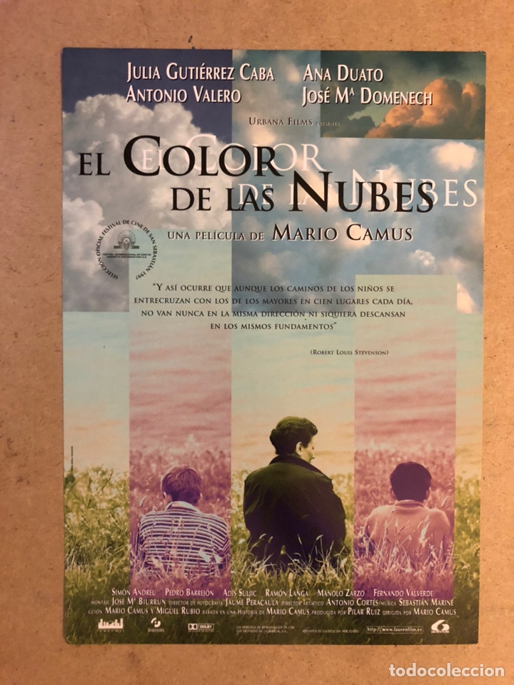 Cinema: EL COLOR DE LAS NUBES (MARIO CAMUS). GU&Iacute;A PUBLICITARIA DE LA PEL&Iacute;CULA, IDEAL PARA ENMARCAR.