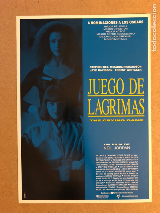 Cinema: JUEGO DE LAGRIMAS (THE CRYING GAME) (NEL JORDAN). GU&Iacute;A PUBLICITARIA DE LA PEL&Iacute;CULA.