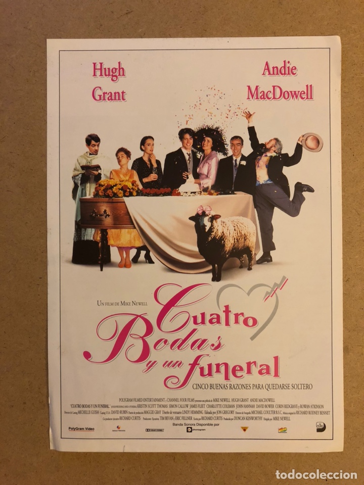 Kino: CUATRO BODAS Y UN FUNERAL (HUGH GRANT, ANDIE MACDOWELL). GU&Iacute;A PUBLICITARIA DE LA PEL&Iacute;CULA