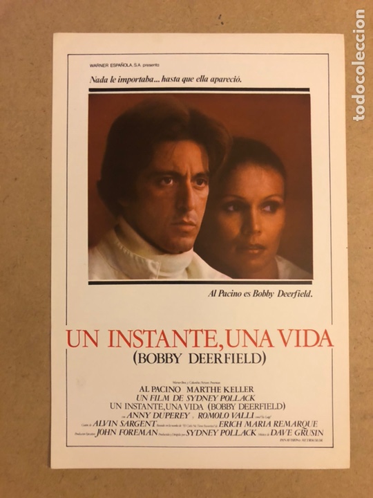 Cinema: UN INSTANTE, UNA VIDA (BOBBY DEERFIELD), AL PACINO. GU&Iacute;A PUBLICITARIA DE LA PEL&Iacute;CULA.