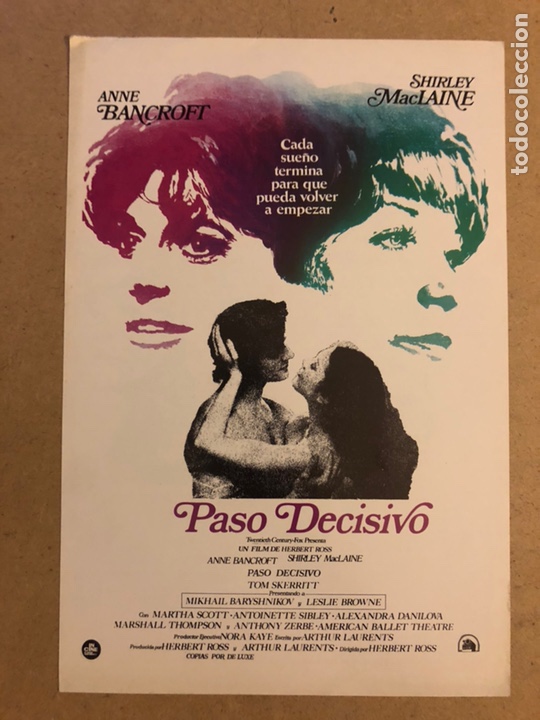 Cinema: PASO DECISIVO (SHIRLEY MACLAINE). GU&Iacute;A PUBLICITARIA DE LA PEL&Iacute;CULA, IDEAL PARA ENMARCAR.