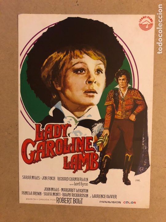 Cinema: LADY CAROLINE LAMB (ROBERT BOLT). GU&Iacute;A PUBLICITARIA DE LA PEL&Iacute;CULA, IDEAL PARA ENMARCAR.