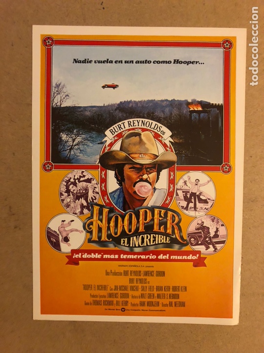 Cin&eacute;ma: HOOPER EL INCRE&Iacute;BLE (BURT REYNOLDS). GU&Iacute;A PUBLICITARIA DE LA PEL&Iacute;CULA, IDEAL PARA ENMARCAR.