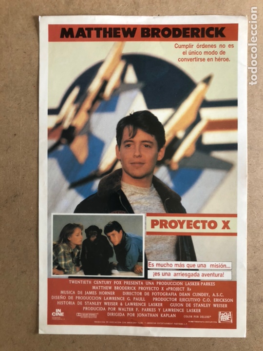 Cinema: PROYECTO X (MATTHEW BRODERICK). GU&Iacute;A PROMOCIONAL DEL ESTRENO, IDEAL PARA ENMARCAR.