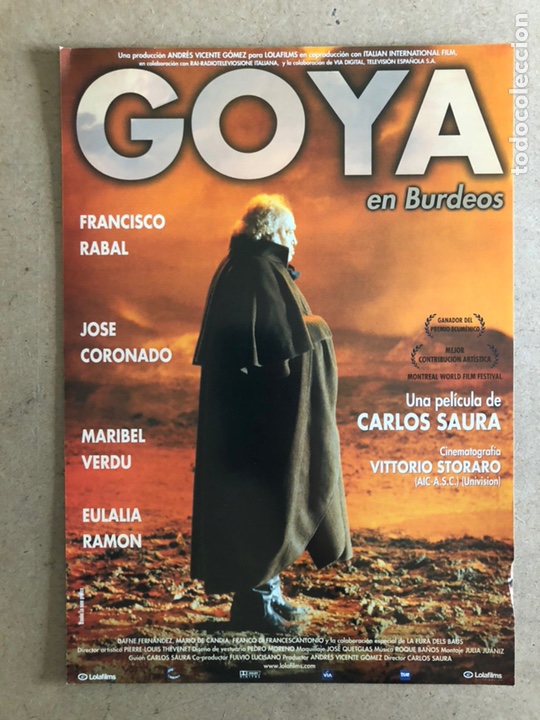 Cinema: GOYA EN BURDEOS (CARLOS SAURA). GU&Iacute;A PROMOCIONAL DEL ESTRENO, IDEAL PARA ENMARCAR.