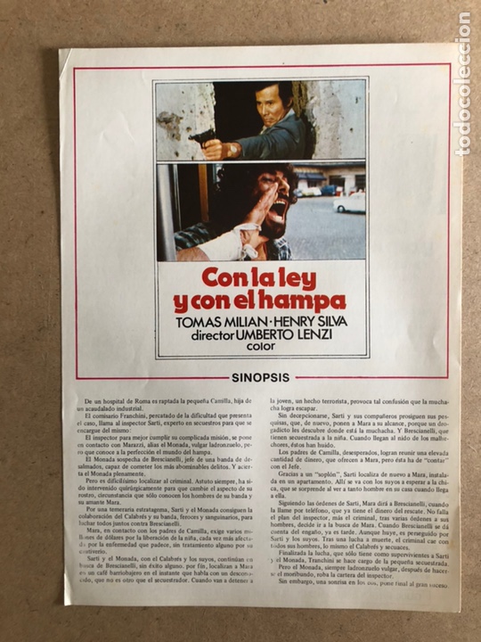 Cin&eacute;ma: CON LA LEY Y CON EL HAMPA (UMBERTO LENZI). GU&Iacute;A PUBLICITARIA DE LA PEL&Iacute;CULA.