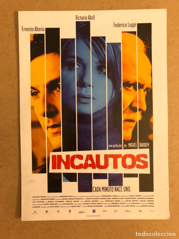 Cinema: INCAUTOS (MIGUEL BARDEM). GU&Iacute;A PUBLICITARIA DE LA PEL&Iacute;CULA.