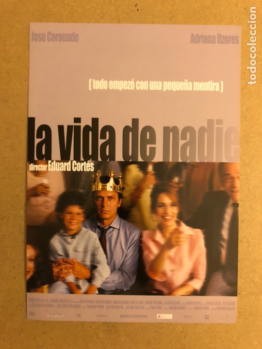 Cinema: LA VIDA DE NADIE (JOS&Eacute; CORONADO, ADRIANA OZORES). GU&Iacute;A PUBLICITARIA DE LA PEL&Iacute;CULA.